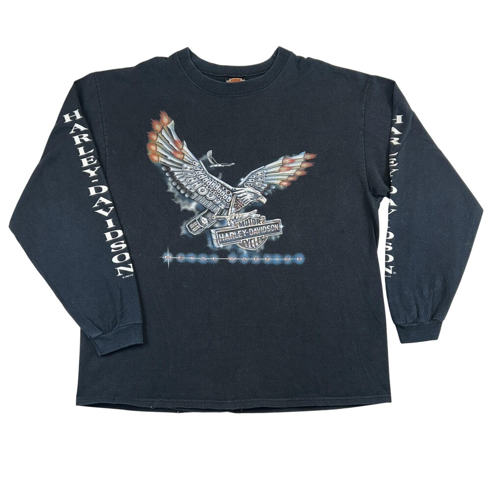 Vintage Harley Davidson Shirt Mens XL Metal Warrior Eagle Long Sleeve 1998 USA